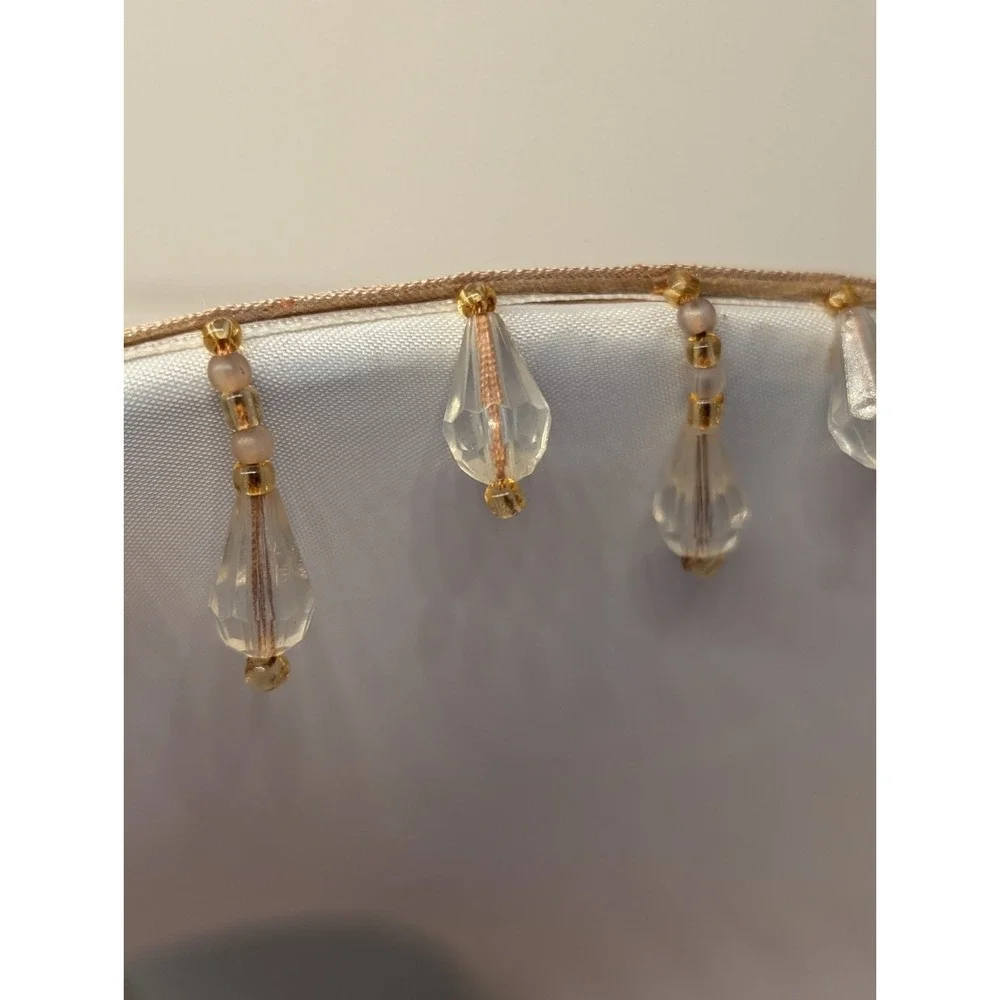 Bell Lamp Shade Beige Fabric Crystal Beaded Trim Empire Style